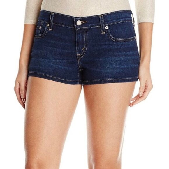 Levi's Shortie Shorts Denim Jeans Dark Blue Size 25  2" Inseam - Picture 1 of 12